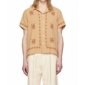 NEW HARAGO embroidered snowflake shirt in light brown